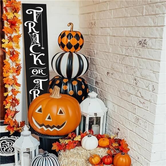 Halloween Porch Sign Decor "Trick or Treat" Wooden Hanging Sign Door Porch - Picture 5 of 8